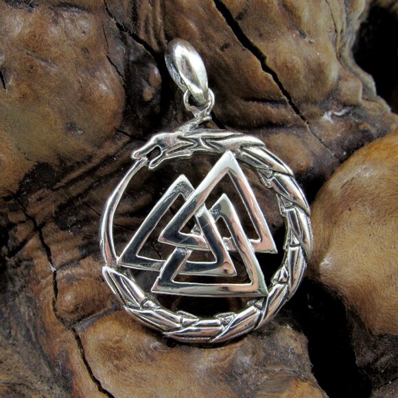 Solid 925 Sterling Silver Valknut & Snake Ouroboros Pendant - Picture 4 of 9